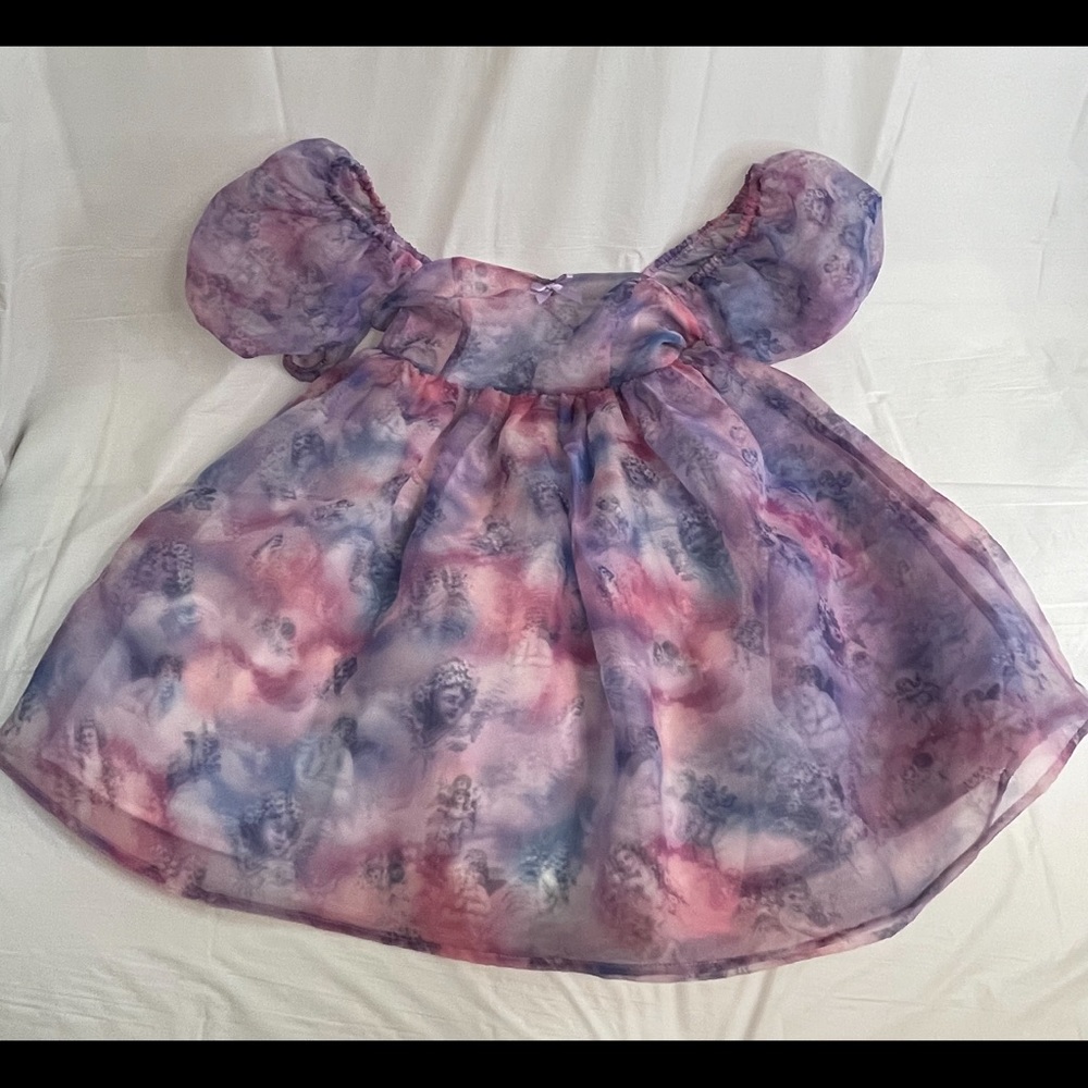 Sugar thrillz puff sleeve pastel angel design babydoll dress